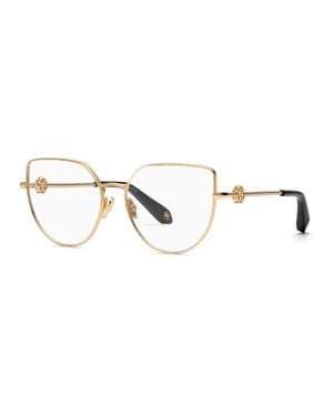 Roberto Cavalli Eyeglasses Cat Eye Full Rim, Shiny Rose Frame And Clear Demo Lenses Lens Vrc0480300 - Metallic