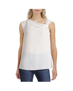 Halston Top Stretch Asymmetrical Twist Neck Blouse Jzz107 - White