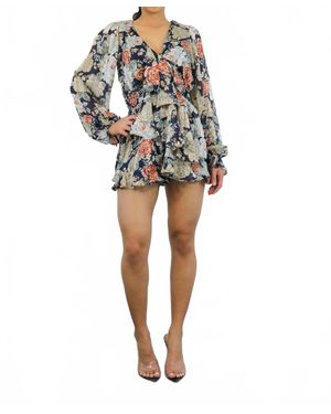 SurelyMine Wrapping Sweet Bows Floral Romper - Blue