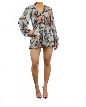 SurelyMine Wrapping Sweet Bows Floral Romper - Blue