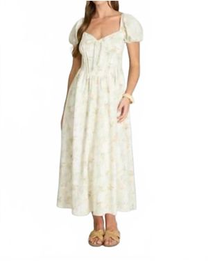Blu Pepper Floral Sweetheart Puff Sleeve Corset Midi Dress - Natural