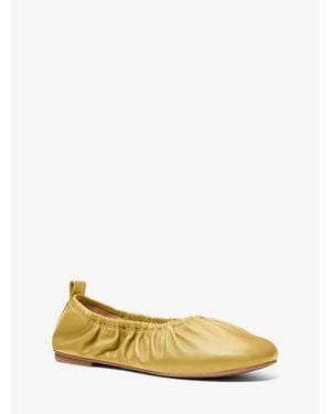Michael Kors Bri Ruched Leather Ballet Flat - Yellow