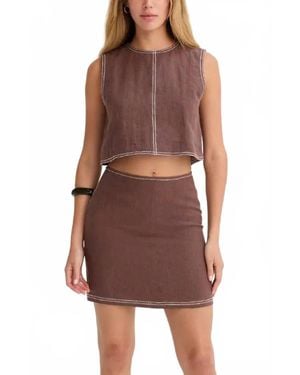 Crescent Embroidered Contrast Stitch Mini Skirt Set