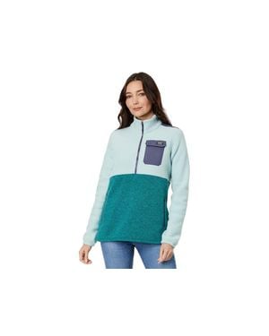 L.L. Bean Sweater Fleece Sherpa Hybrid Color-Block (Smoky/Dark Pine) Clothing - Blue