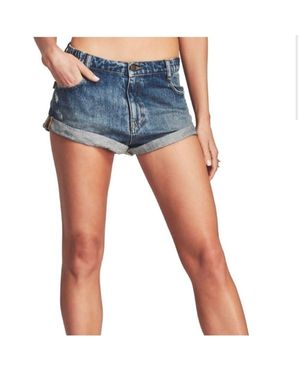 retroféte Cuffed Denim Shorts - Blue