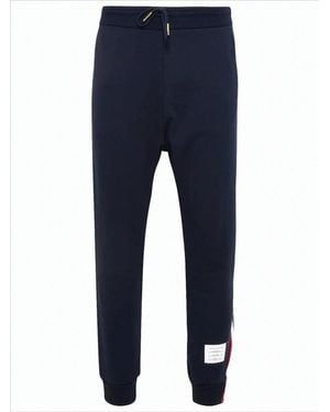 Thom Browne Cotton Jogger Pants With Drawstring And Contrasting Stripes - Blue