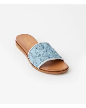 Seychelles Dakota Flower Raffia Slides - Blue