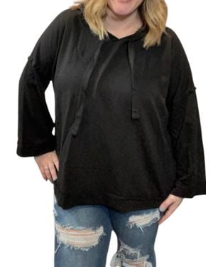 She + Sky Wide Sleeve Pullover Hoodie - Black
