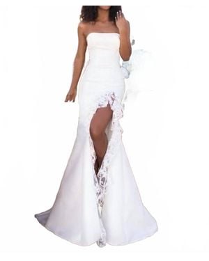 Tarik Ediz Ruffle Slit Strapless Dress - White