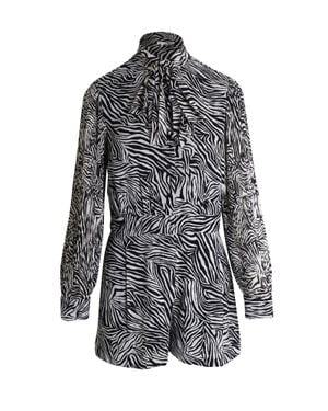 Michael Kors Pussy-Bow Playsuit - Gray