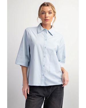 TRUEDAMES Half Slvs Stretch Poplin Button Down Shirt - Blue