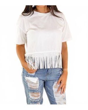 Southern Grace Here For The Show Studded Fringe Crop Top - White