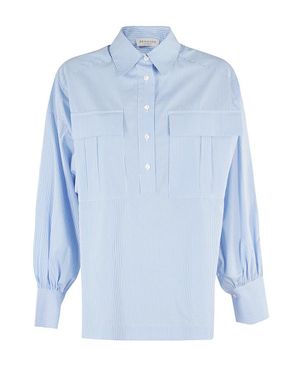 ERMANNO FIRENZE Oversized Striped Cotton Poplin Shirt - Blue