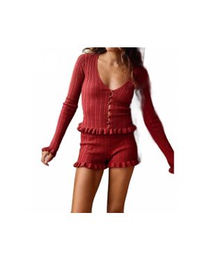 Runway Aurora Long Sleeve Button Knit Top - Red