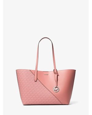 Michael Kors Outlet Avalon Medium Signature Logo And Smooth Tote Bag - Pink