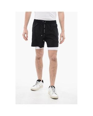 Balmain Double-Laye Running Shorts With Side Logoed Bands - Black