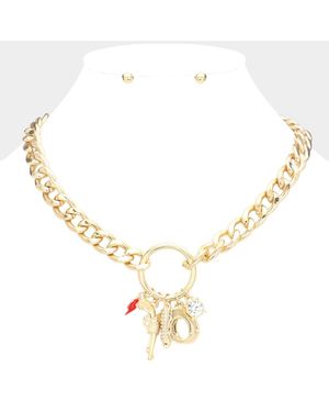 Fashnzfab Rhinestone Bullet Metal Handcuffs Enamel Lightning Pendant Necklace - Metallic