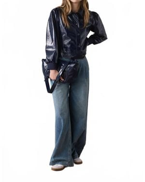 Summum Patent Crop Jacket With Puff Sleeves - Blue