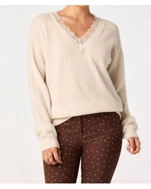 Astr Jadyn Lace-Trim V-Neck Sweater - Natural