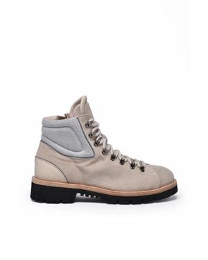 Eleventy Side Zipper Suede Hiking Boots - White
