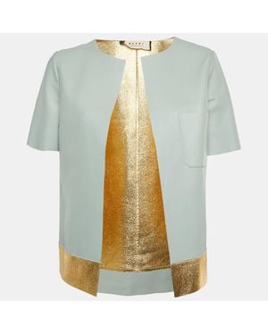 Marni Aqua/Metallic Leather Open Front Jacket - Green