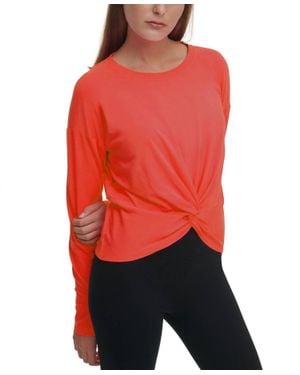 DKNY Activewear Sport Twist-Front Top - Red