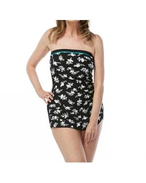 Gabar Shadow Flower Bandeau Sarong Girl Leg One Piece - Black