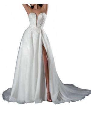 Tella Couture Strapless Deep V-Sweetheart Wedding Dress - Gray