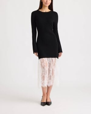 Ellen Tracy Sheer Lace Hem Midi Sweater Dress - Black