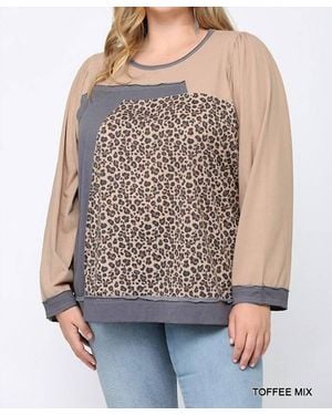Gigio Leopard Color Block Loose Fit Top - Brown