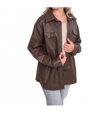 Allie Rose Soft Pleather Button Front Shacket - Brown