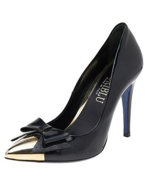 Loriblu Patent Leather Pointed Metal Cap Toe Pumps - Black