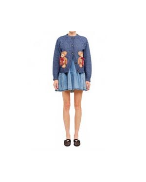 SOFIA The Label Teddy Button Front Cardigan - Blue