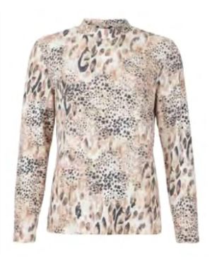 Brandtex Long Sleeve Animal Print Top - White