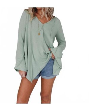 Three Bird Nest Golden Long Bell Sleeve Top - Green