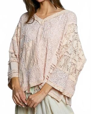 Pol Romantic Lightweight V Neck Airy Lace Top - Natural