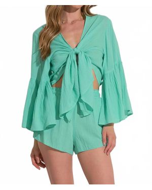 Elan Tie Front Crop Top - Green