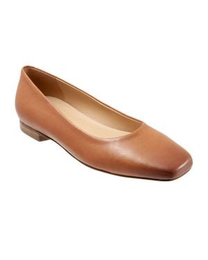 Trotters Honor Flats Caramel Leather Square Toe Slip On Shoes Jzz1101 - Brown
