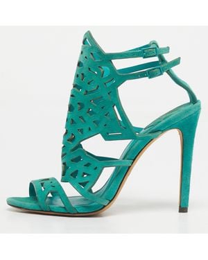 Brian Atwood Suede Laplata Laser Cut Sandals - Blue