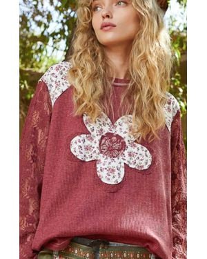Pol Larissa Lace Blossom Top - Red