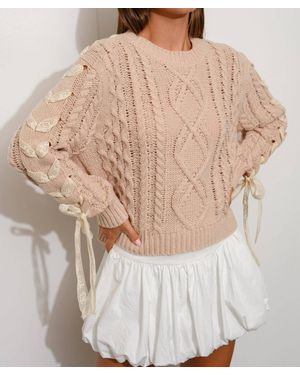 Pretty Garbage Chic Lace Up Cable Knit Sweater - Brown