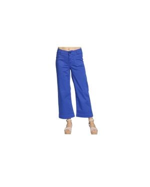 Apny Cropped Wide Leg Pant With Patch Pockets - Blue