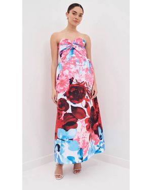 Kika Vargas Strapless Rose Dress - Red