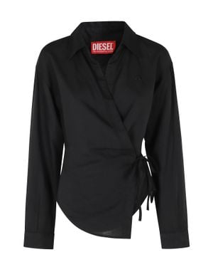 DIESEL Wrap-Style C Delphos S3 Embroidered Logo Modal-Blend Shirt - Black