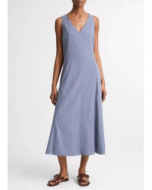 Vince V Neck Linen Blend Dress - Purple