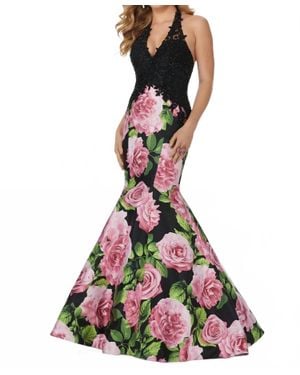 Paparazzi by Mori Lee Floral Print Beaded Lace Mermaid Prom Dress - White