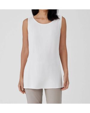 Eileen Fisher Silk Georgette Crepe Ballet Neck Long Tank - White