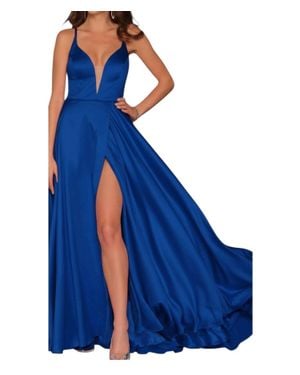 Dave & Johnny Lace-Up Back Faux Wrap A Line Prom Dress - Blue