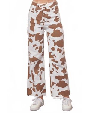 Baevely By Wellmade Meadow Muse Cow Print Pants - White