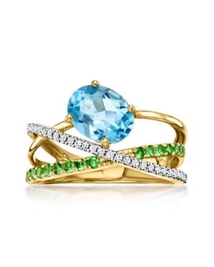 Ross-Simons Swiss Topaz Highway Ring With Tsavorites And Diamonds - Blue